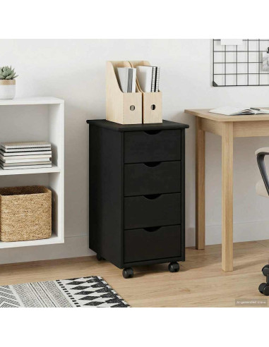 Mobile con Ruote Nero 34 x 39 x 65,5 cm Legno di Pino Massello