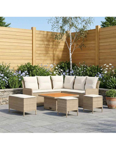 Set di Mobili con cuscino 7 pcs Beige e Crema Rattan in PE