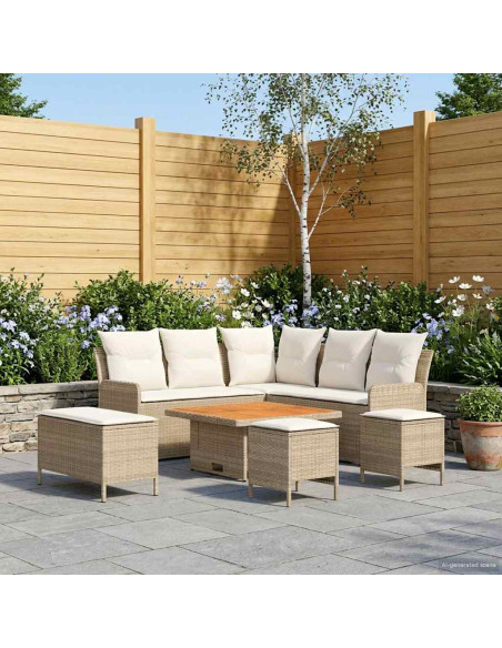 Set di Mobili con cuscino 7 pcs Beige e Crema Rattan in PE