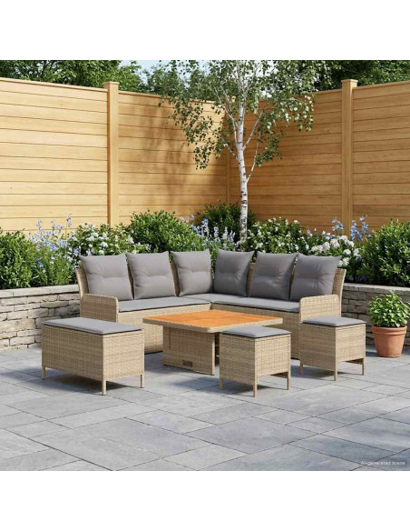 Set di Mobili 7 pcs Beige e Grigio Chiaro Rattan in PE