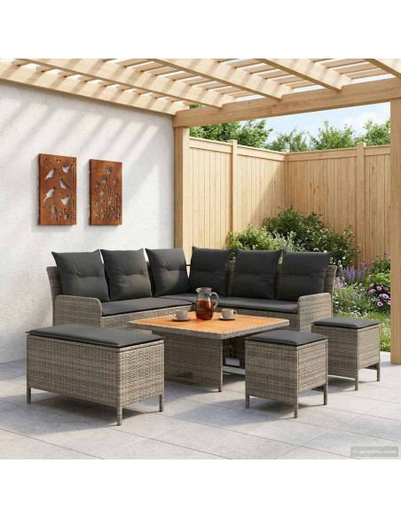 Set di Mobili 7 pcs Grigio e Grigio Scuro Rattan in PE