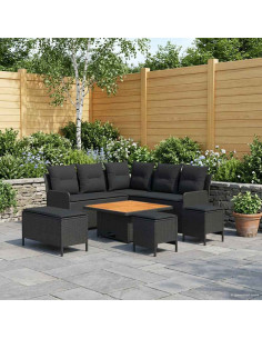 Set di Mobili con cuscino 7 pcs Nero Rattan in PE