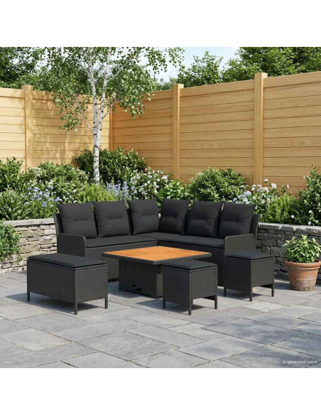 Set di Mobili con cuscino 7 pcs Nero Rattan in PE