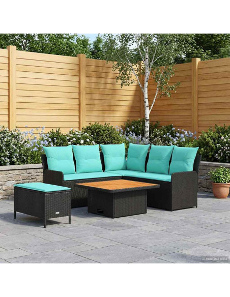 Set di Mobili con cuscino 5 pcs Nero e Turchese Rattan in PE