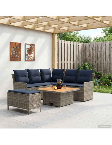 Set di Mobili con cuscino 5 pcs Grigio e Blu Navy Rattan in PE