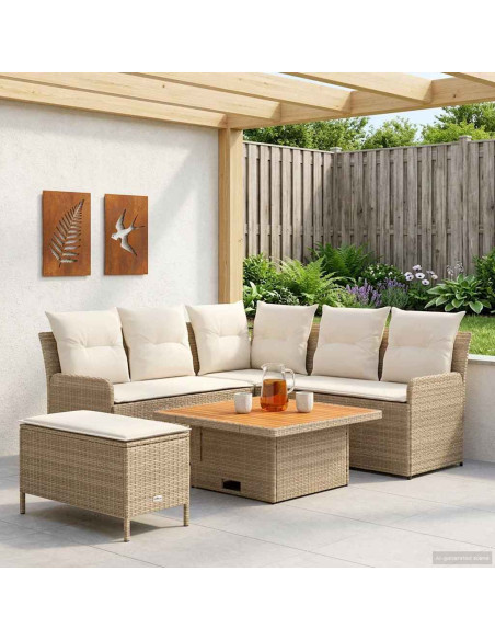 Set di Mobili con cuscino 5 pcs Beige e Crema Rattan in PE