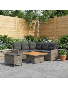 Set di Mobili 5 pcs Grigio e Grigio Scuro Rattan in PE