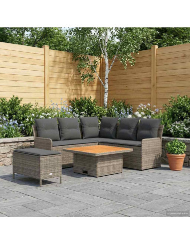 Set di Mobili 5 pcs Grigio e Grigio Scuro Rattan in PE