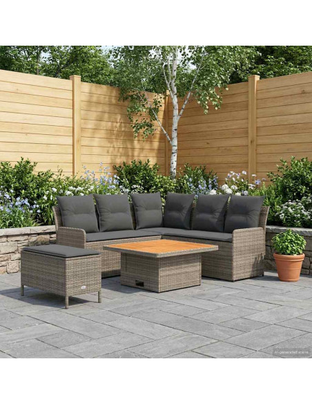 Set di Mobili 5 pcs Grigio e Grigio Scuro Rattan in PE