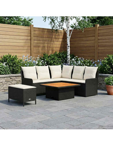 Set di Mobili con cuscino 5 pcs Nero e Crema Rattan in PE