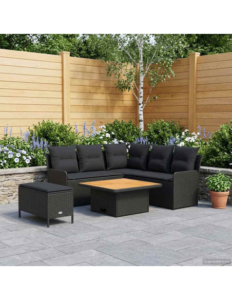 Set di Mobili con cuscino 5 pcs Nero Rattan in PE