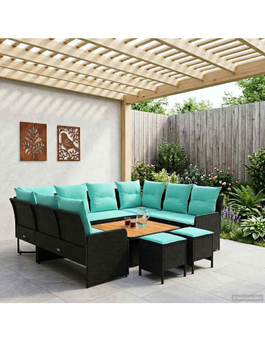 Set di Mobili con cuscino 8 pcs Nero e Turchese Rattan in PE