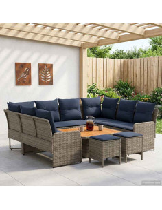Set di Mobili con cuscino 8 pcs Grigio e Blu Navy Rattan in PE