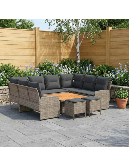 Set di Mobili 8 pcs Grigio e Grigio Scuro Rattan in PE