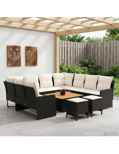 Set di Mobili con cuscino 8 pcs Nero e Crema Rattan in PE