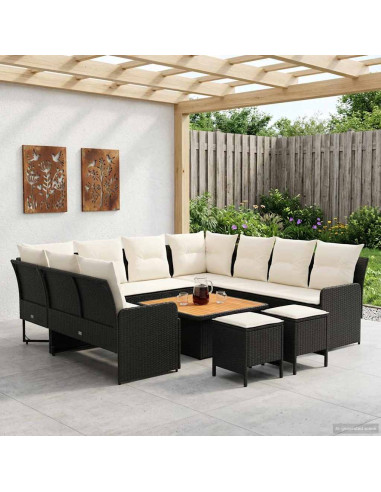 Set di Mobili con cuscino 8 pcs Nero e Crema Rattan in PE