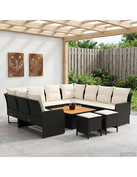 Set di Mobili con cuscino 8 pcs Nero e Crema Rattan in PE