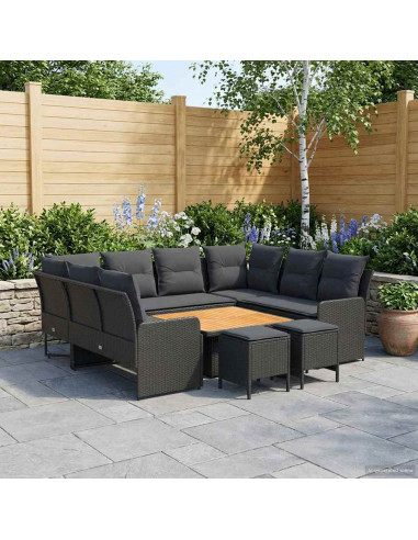 Set di Mobili con cuscino 8 pcs Nero Rattan in PE