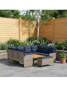 Set di Mobili con cuscino 7 pcs Grigio e Blu Navy Rattan in PE
