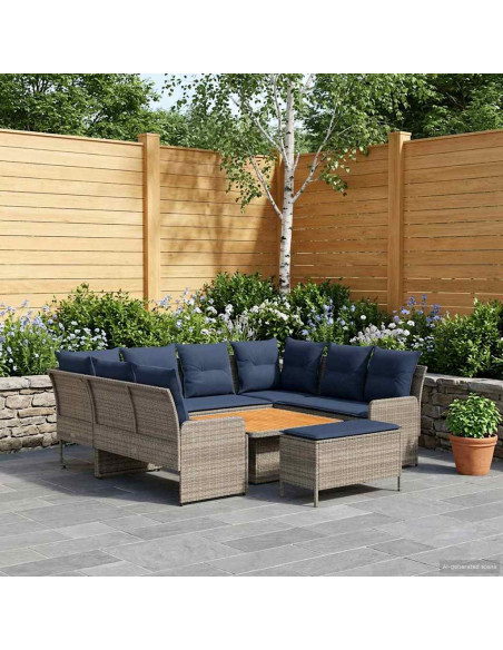 Set di Mobili con cuscino 7 pcs Grigio e Blu Navy Rattan in PE