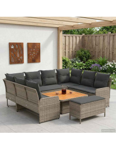 Set di Mobili 7 pcs Grigio e Grigio Scuro Rattan in PE
