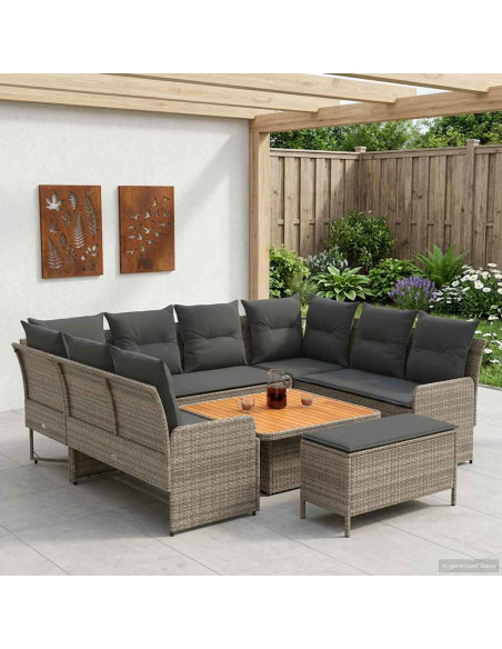 Set di Mobili 7 pcs Grigio e Grigio Scuro Rattan in PE