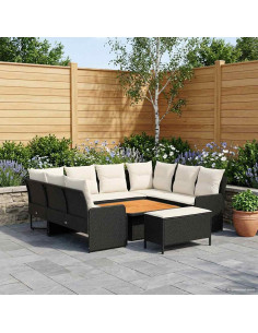 Set di Mobili con cuscino 7 pcs Nero e Crema Rattan in PE