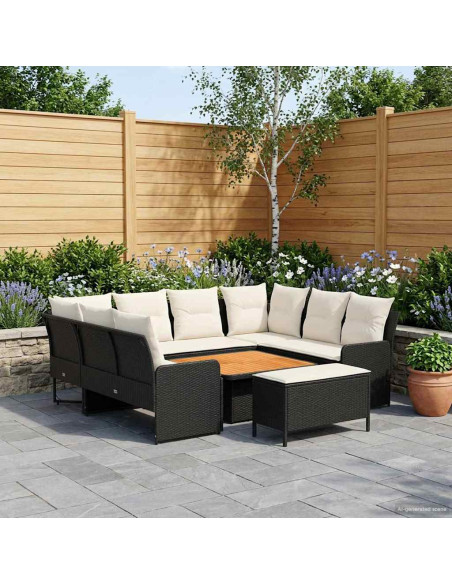 Set di Mobili con cuscino 7 pcs Nero e Crema Rattan in PE