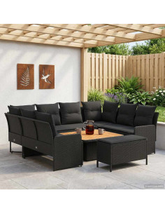 Set di Mobili con cuscino 7 pcs Nero Rattan in PE