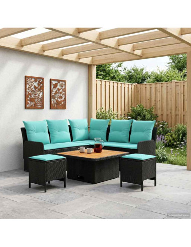 Set di Mobili con cuscino 6 pcs Nero e Turchese Rattan in PE