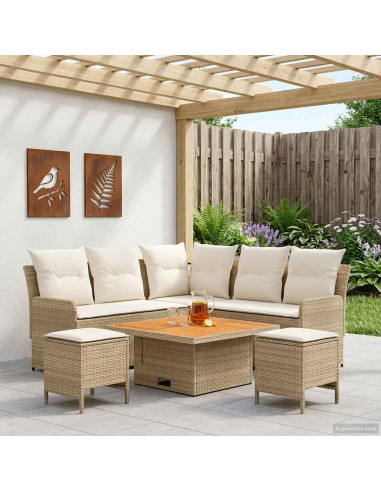 Set di Mobili con cuscino 6 pcs Beige e Crema Rattan in PE