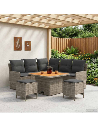Set di Mobili 6 pcs Grigio e Grigio Scuro Rattan in PE