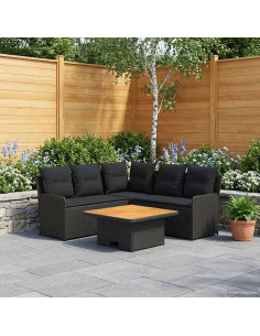 Set di Mobili con cuscino 6 pcs Nero Rattan in PE