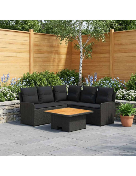 Set di Mobili con cuscino 6 pcs Nero Rattan in PE