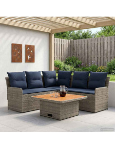 Set di Mobili con cuscino 4 pcs Grigio e Blu Navy Rattan in PE