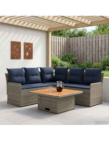 Set di Mobili con cuscino 4 pcs Grigio e Blu Navy Rattan in PE