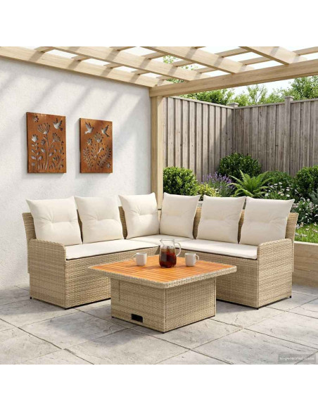 Set di Mobili con cuscino 4 pcs Beige e Crema Rattan in PE