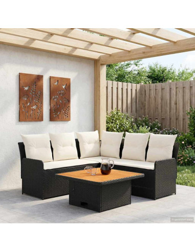 Set di Mobili con cuscino 4 pcs Nero e Crema Rattan in PE