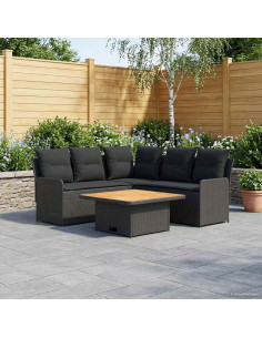 Set di Mobili con cuscino 4 pcs Nero Rattan in PE