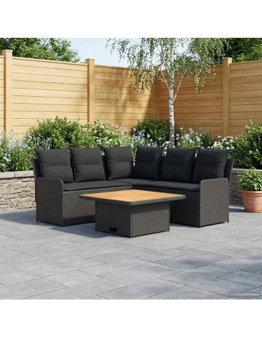 Set di Mobili con cuscino 4 pcs Nero Rattan in PE