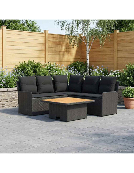 Set di Mobili con cuscino 4 pcs Nero Rattan in PE