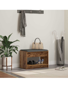 Panca per ingresso con cuscino Legno vecchio 63 x 38 x 45 cm