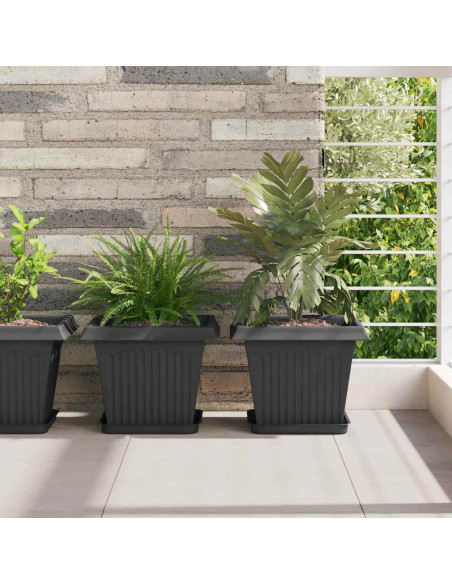 Vassoio Quadrato per Fiori 6 pcs Nero 21 x 21 x 2 cm Plastica