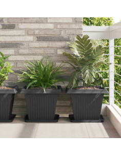 Vassoio Quadrato per Fiori 6 pcs Nero 32 x 32 x 2,5 cm Plastica