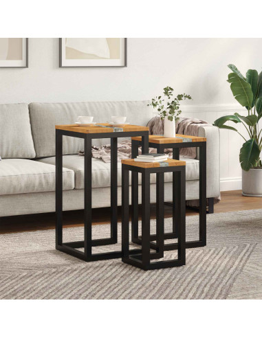 Tavolo Nesting 3 pcs Marrone Legno di teak solido