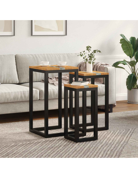 Tavolo Nesting 3 pcs Marrone Legno di teak solido