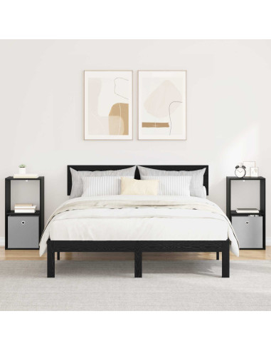 Comodino 2 pcs Rovere Nero 35 x 32 x 68,5 cm Legno multistrato