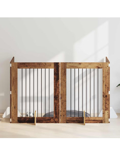 Cancello per cani con supporti 4 pcs Legno antico 80 x 100 cm