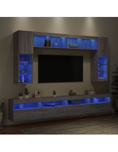 Set Mobili TV a Muro 8 pz con Luci LED Grigio Sonoma