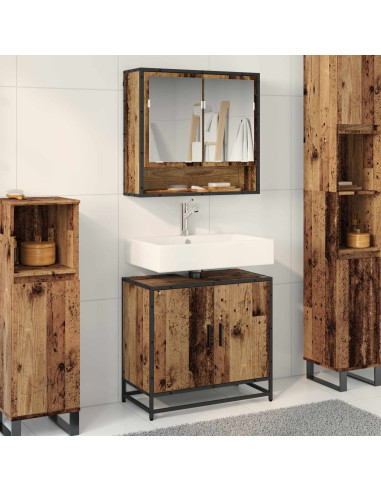 Set di mobili per il bagno con lo scaffale 2 pcs Legno vecchio